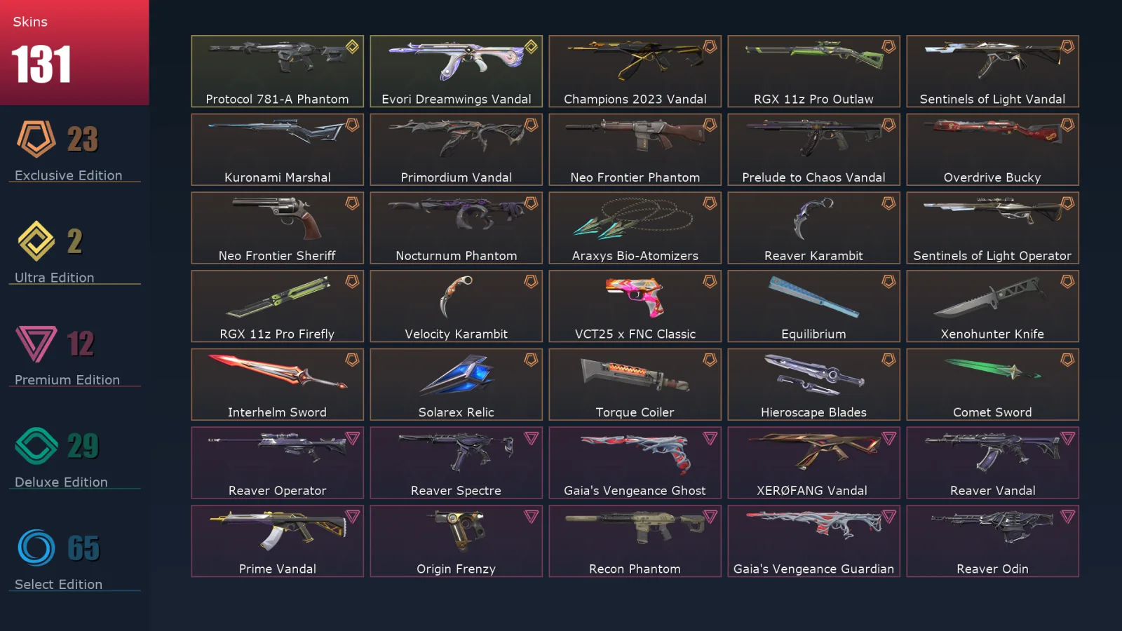 [Valorant] | EU | Level 311 | Gold 1 | 29 Agents | 131 Skins