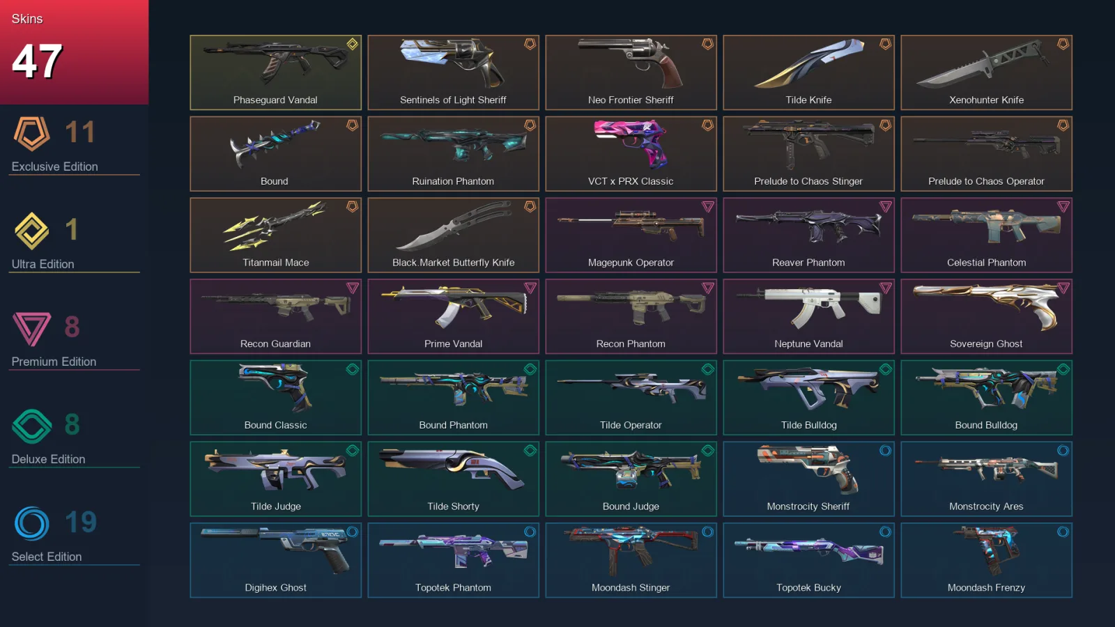 EU | Lv117 | Unranked | 47 Skin | 19 Agent | 60 Buddy