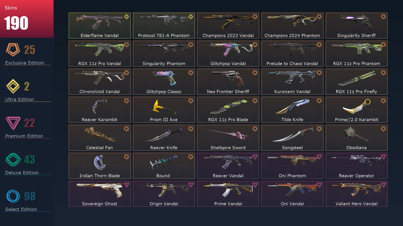 [Valorant] | EU | Level 263 | 28 Agents | 190 Skins