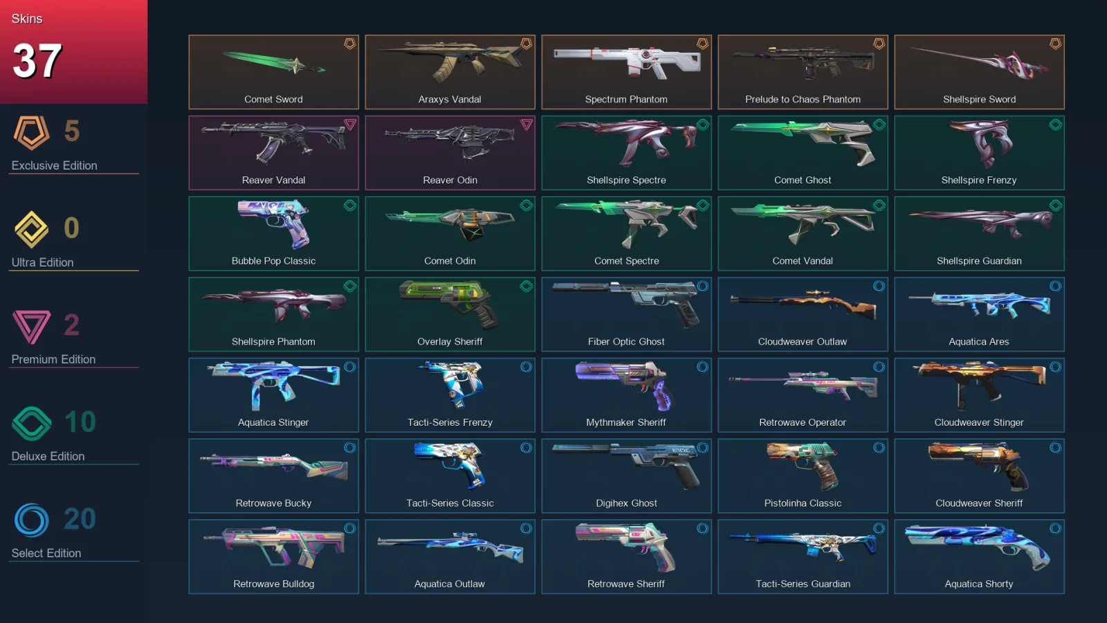 EU | Comet Sword | Araxys Vandal | Spectrum Phantom | Prelude to Chaos Phantom | 37 Skin | 26 Agent | 73 Buddy | Lv167