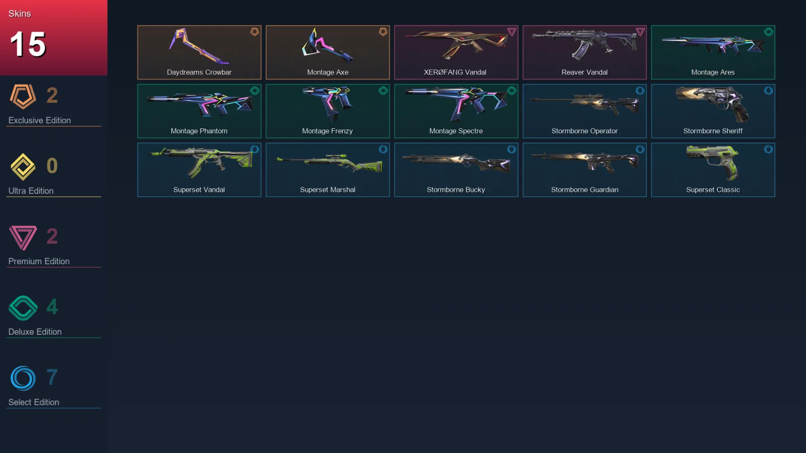 EU | Lv57 | Unranked | 15 Skin | 13 Agent | 25 Buddy