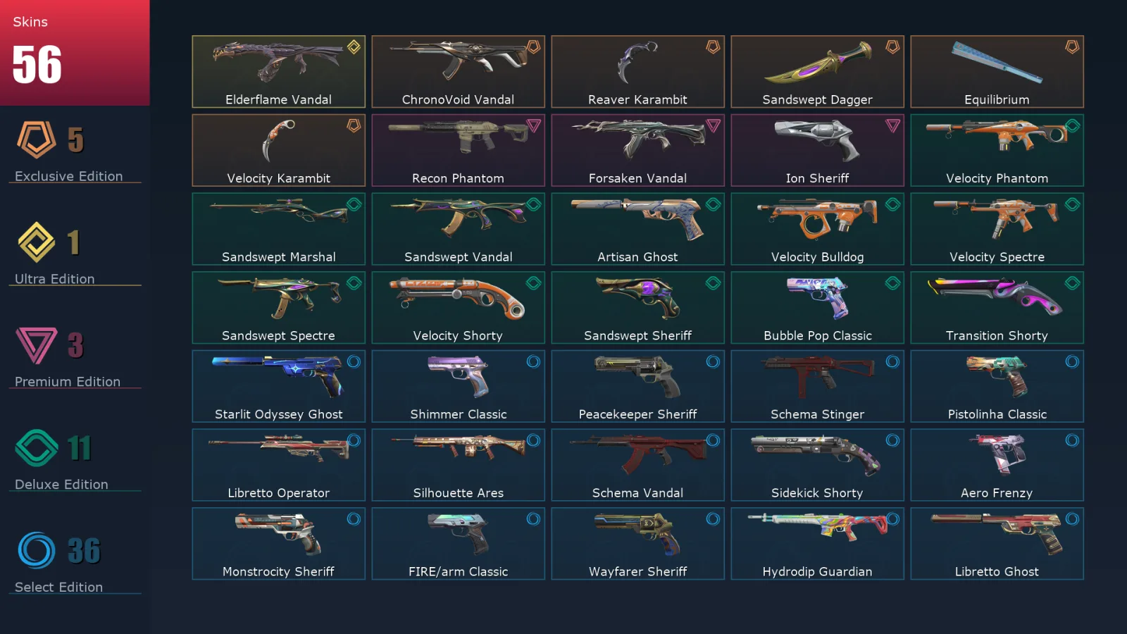 [Valorant] | EU | Level 368 | 26 Agents | 56 Skins