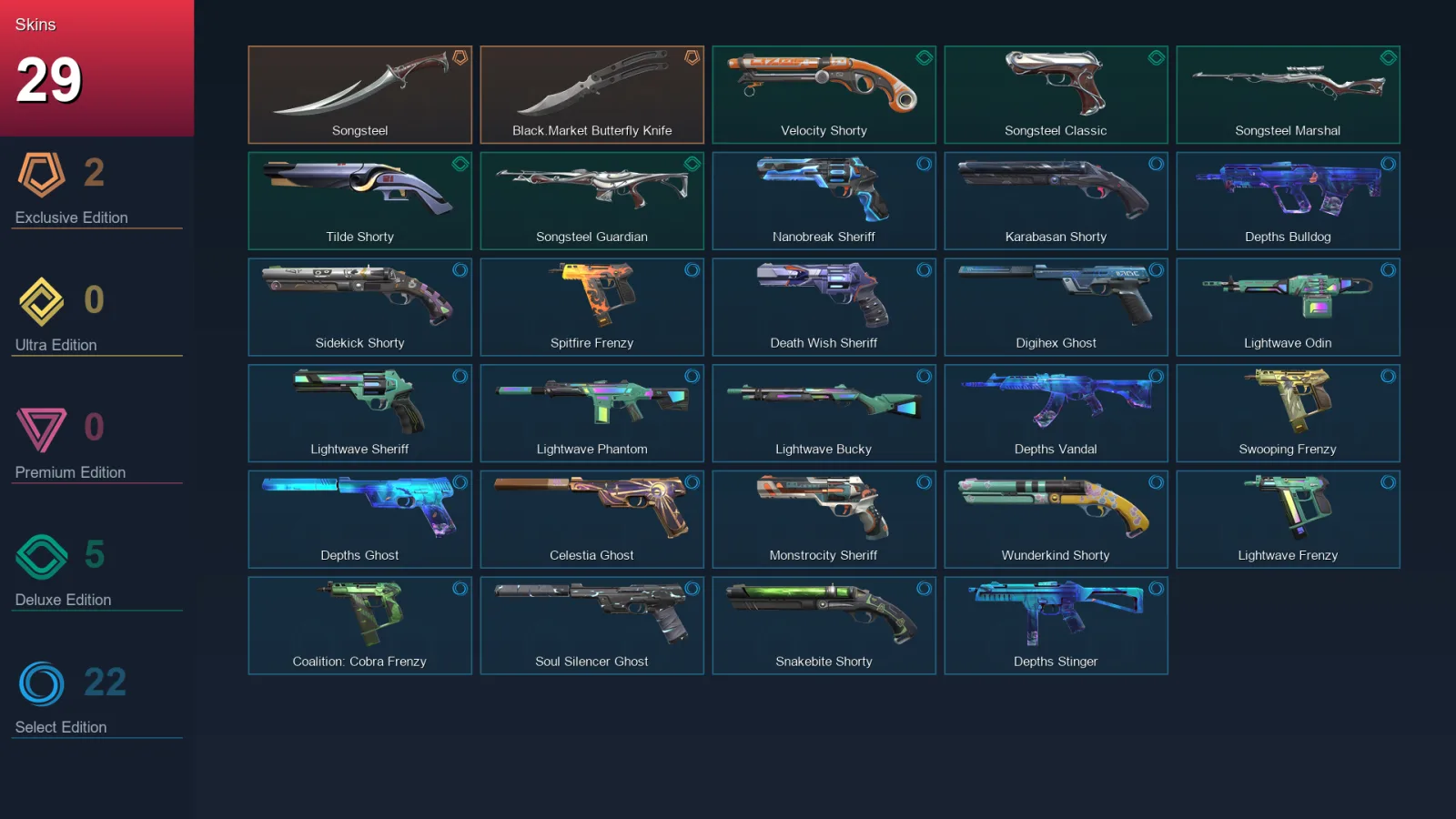 LA | Lv225 | Unranked | 29 Skin | 27 Agent | 96 Buddy