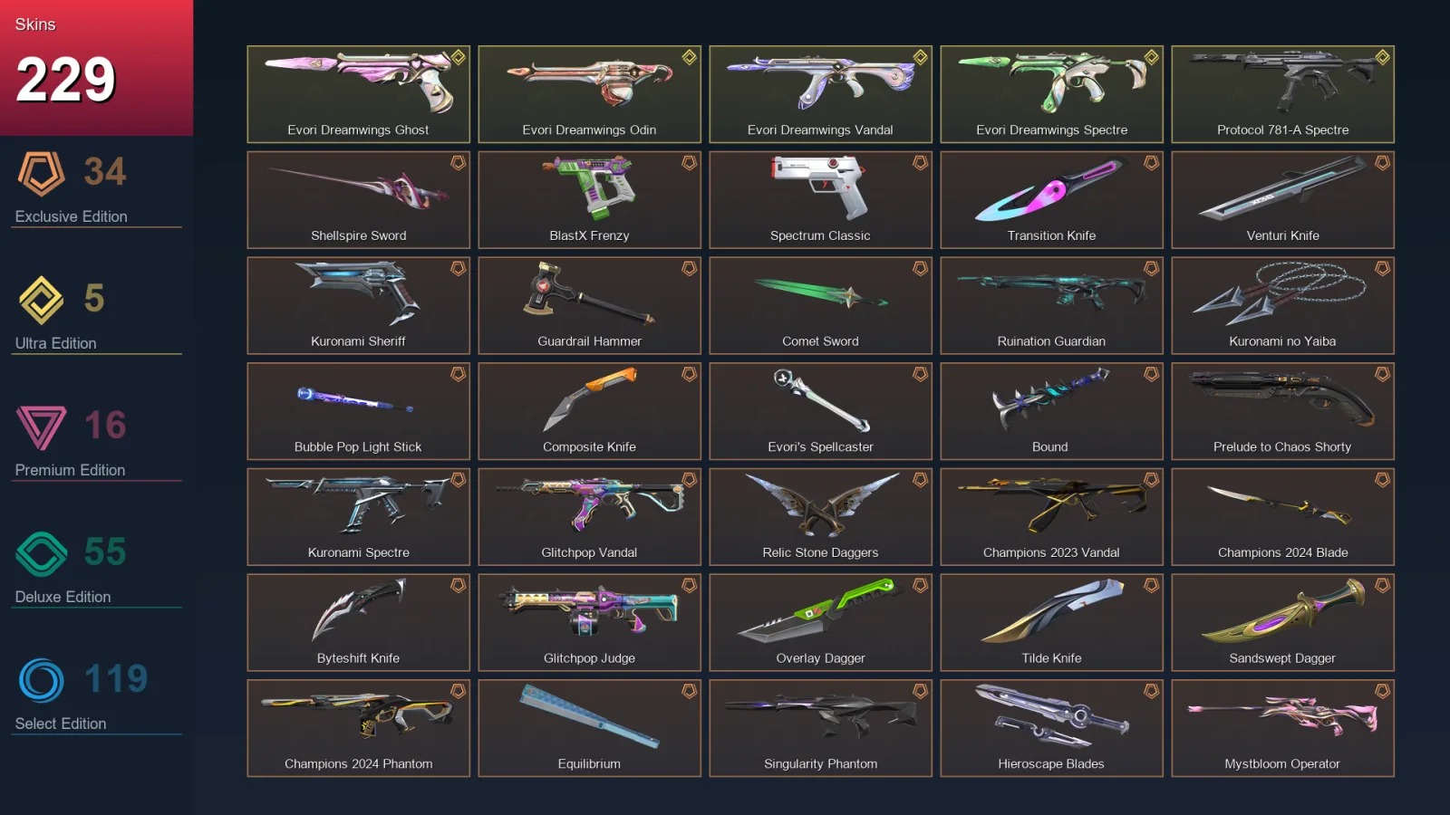 AP | Lv378 | Unranked | 229 Skin | 27 Agent | 168 Buddy