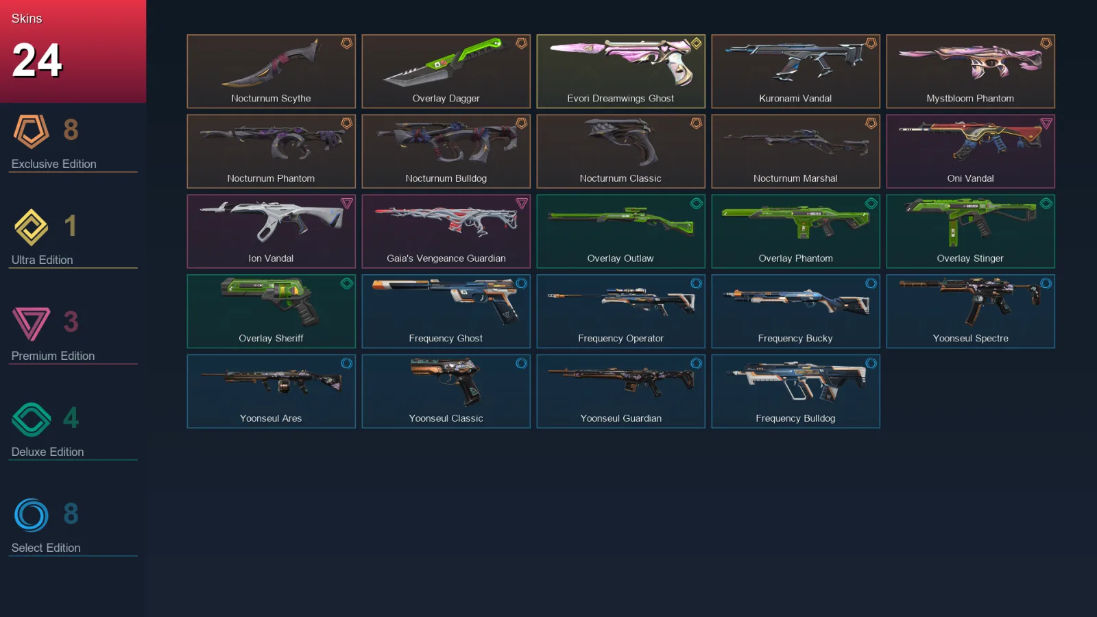 EU | Lv34 | Unranked | 24 Skin | 13 Agent | 23 Buddy — Nocturnum Bulldog
