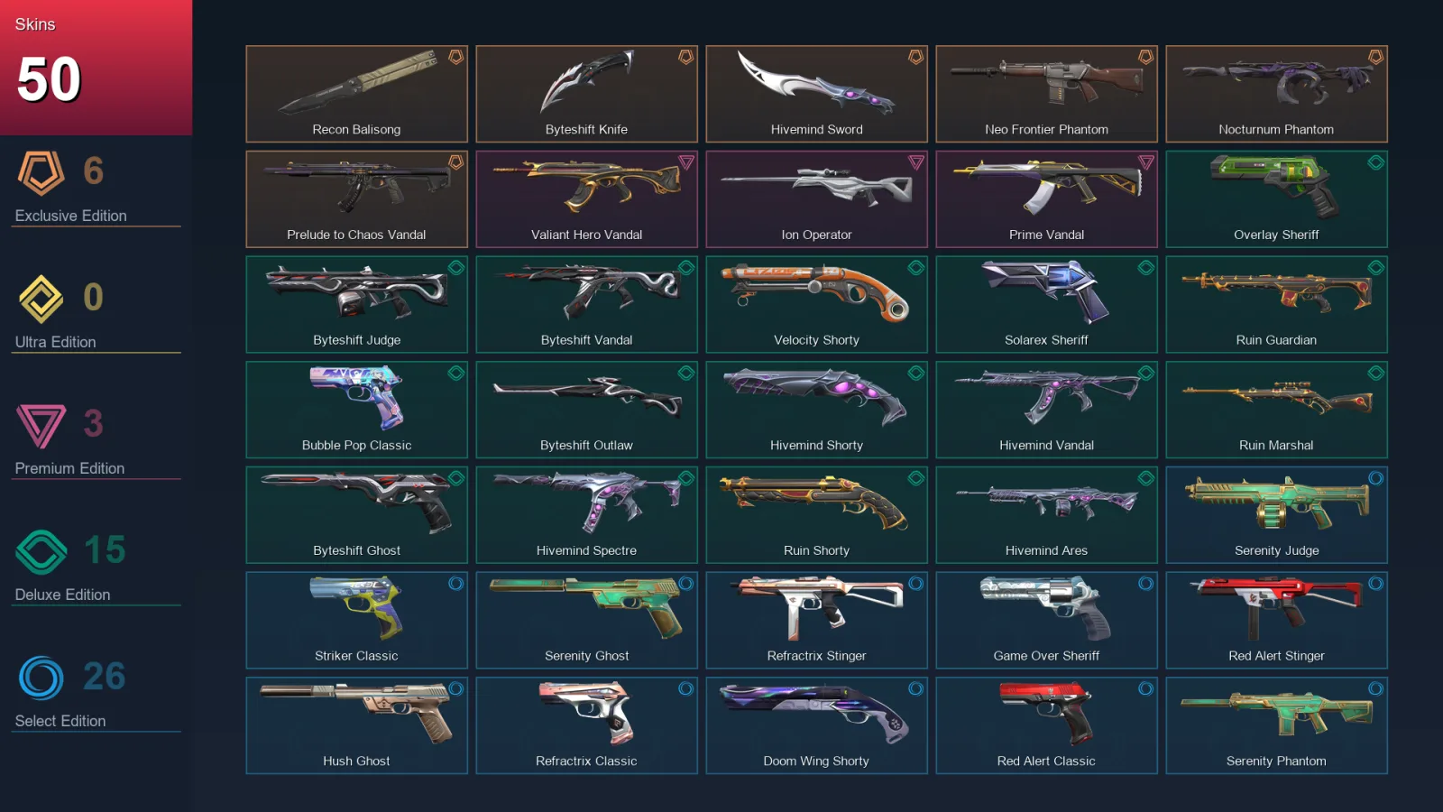 LA | Lv195 | Unranked | 50 Skin | 28 Agent | 102 Buddy &mdash; Valorant account with Classic skin