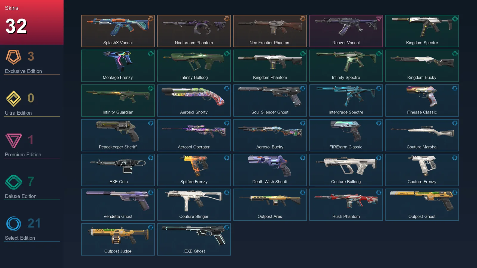 EU | Lv166 | Unranked | 32 Skin | 27 Agent | 87 Buddy