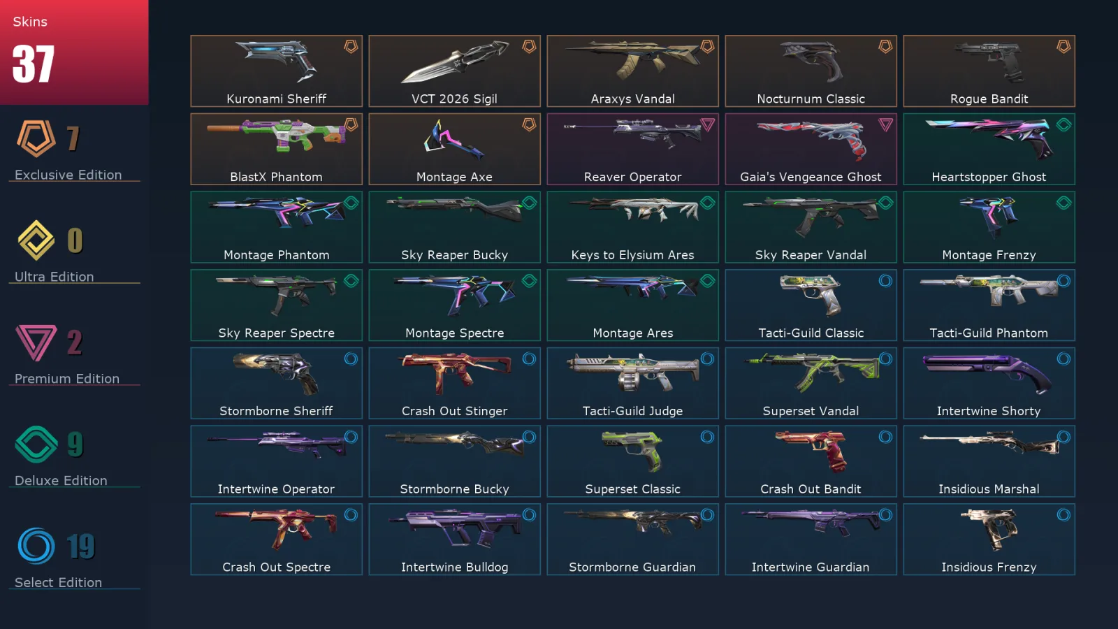 [Valorant] | EU | Level 69 | Diamond 1 | 19 Agents | 37 Skins