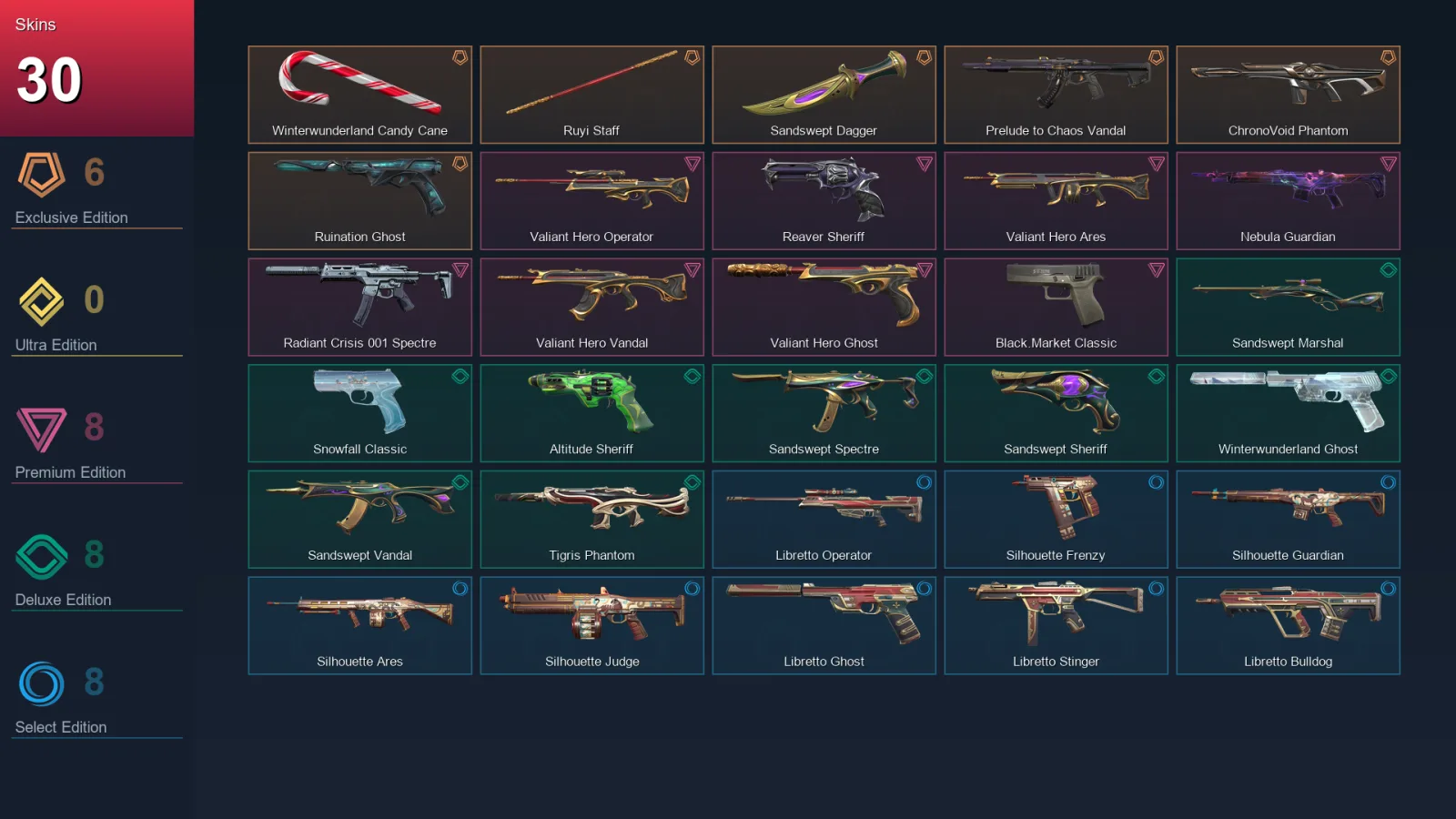 NA | Lv44 | Unranked | 30 Skin | 13 Agent | 18 Buddy — Unranked / Smurf Valorant
