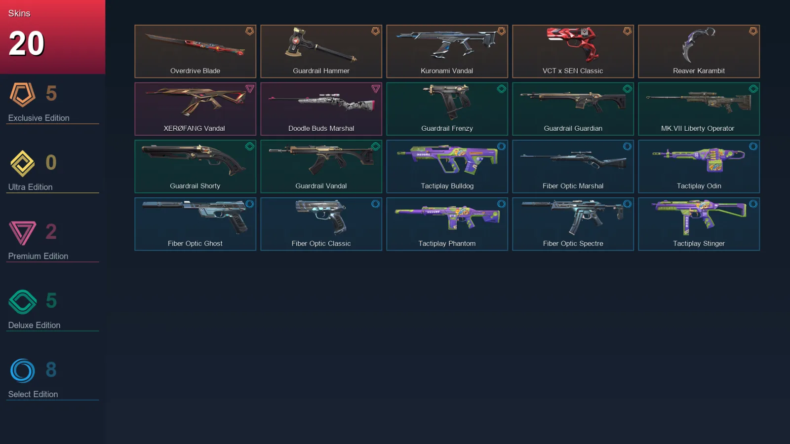 EU | Lv41 | Unranked | 20 Skin | 12 Agent | 18 Buddy