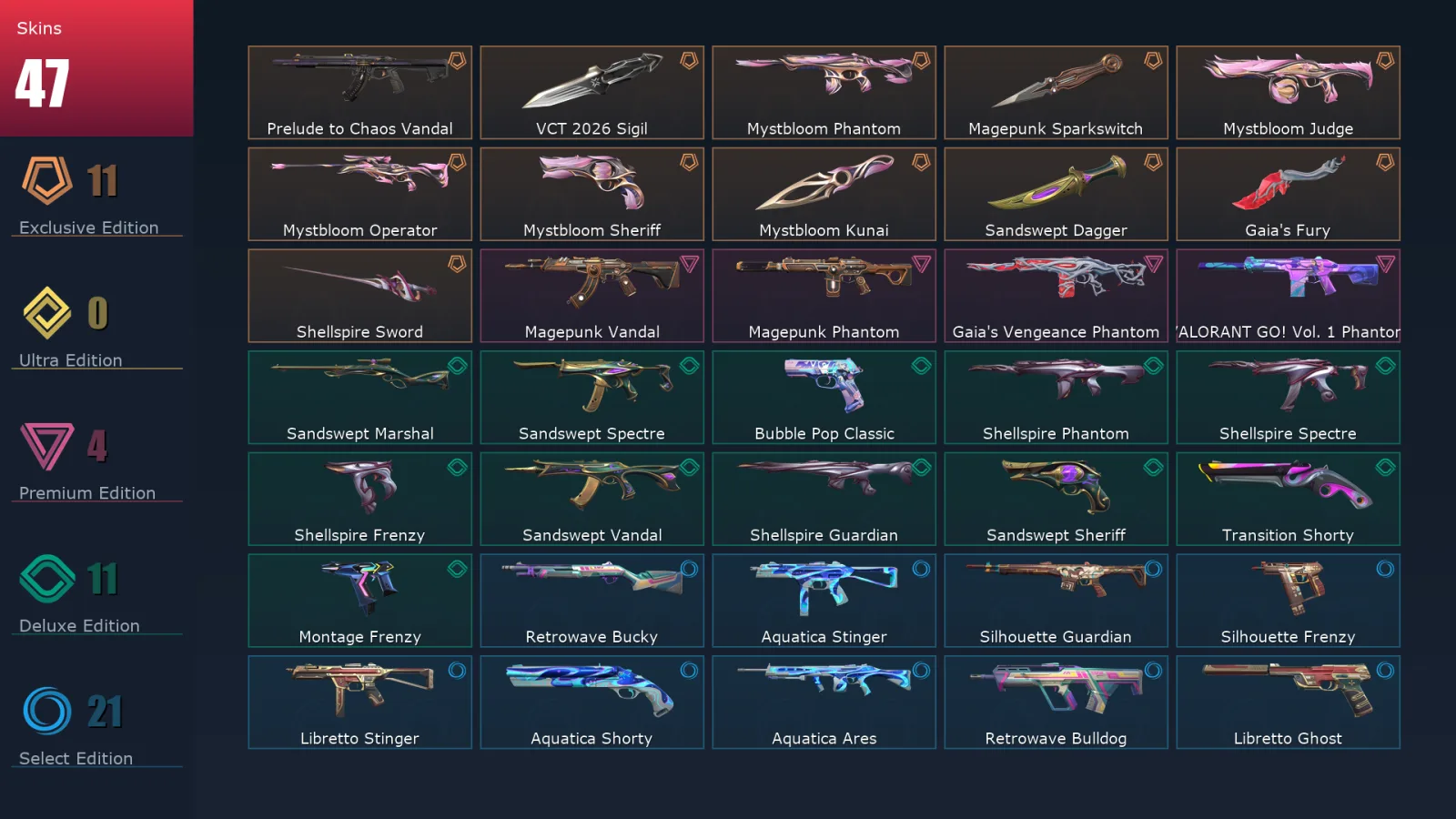 [Valorant] | EU | Level 246 | 29 Agents | 47 Skins