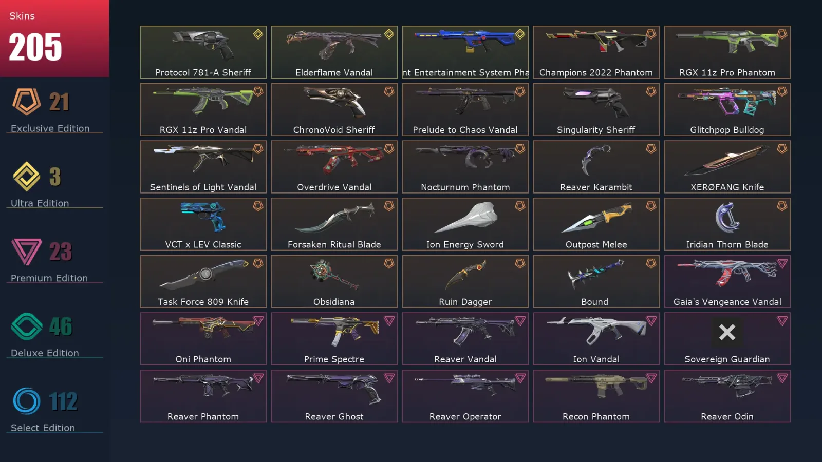 [Valorant] | EU | Level 329 | 29 Agents | 205 Skins