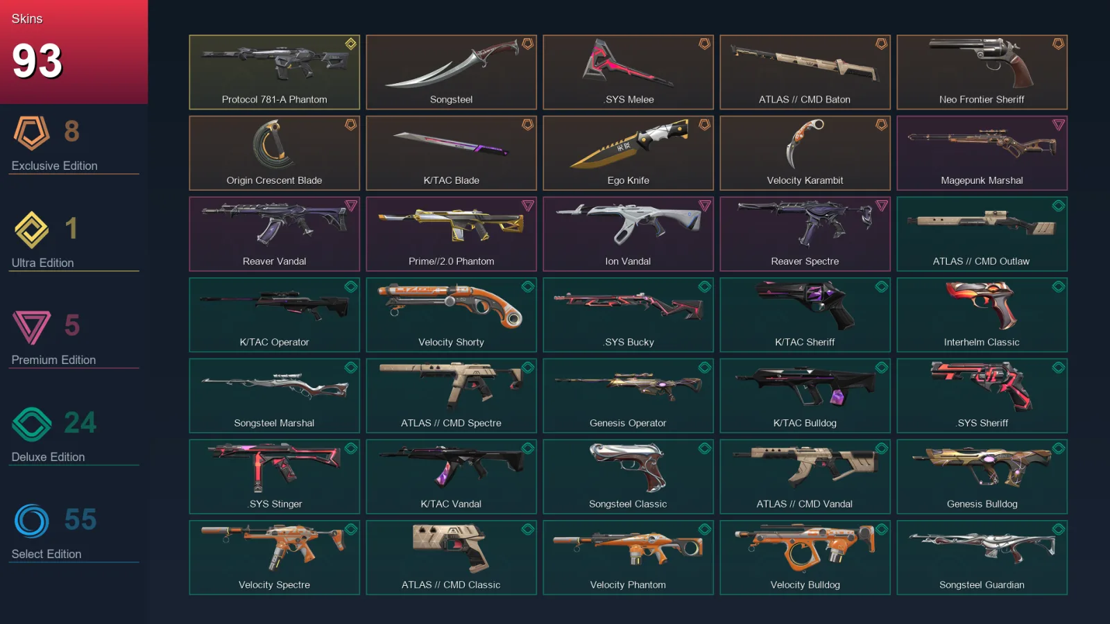 AP | Lv219 | Unranked | 93 Skin | 27 Agent | 109 Buddy