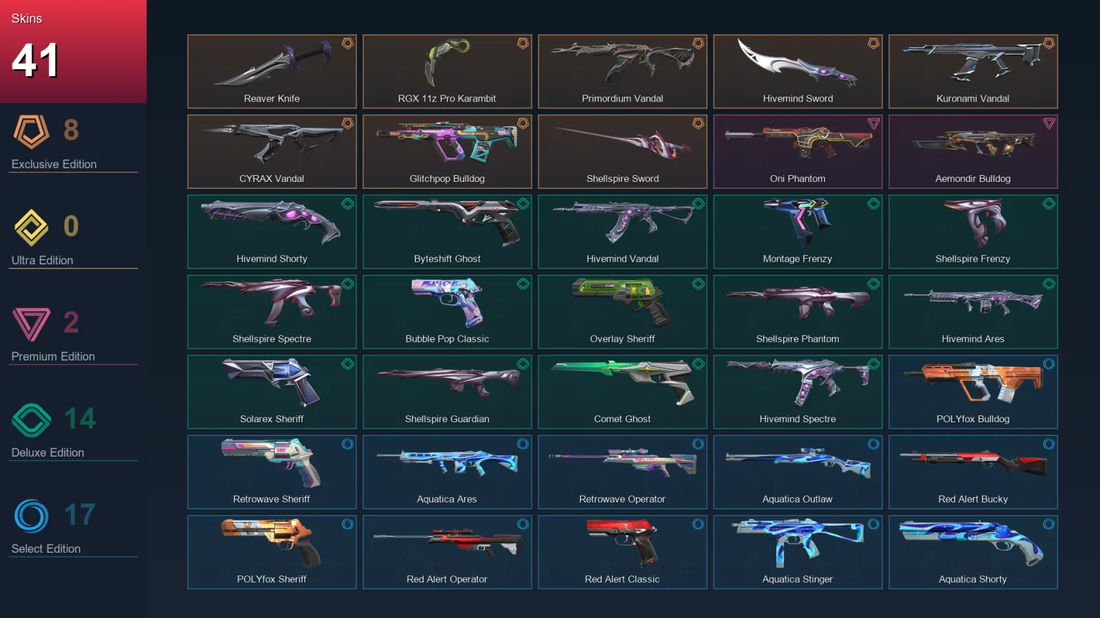 AP | Lv196 | Unranked | 41 Skin | 29 Agent | 77 Buddy