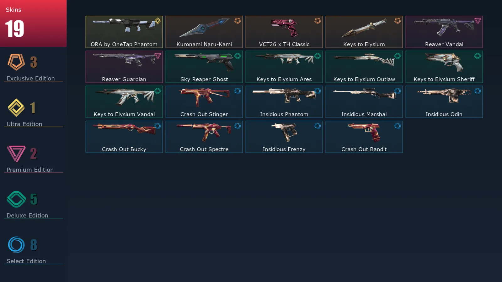 [Valorant] | EU | Level 77 | Gold 1 | 16 Agents | 19 Skins