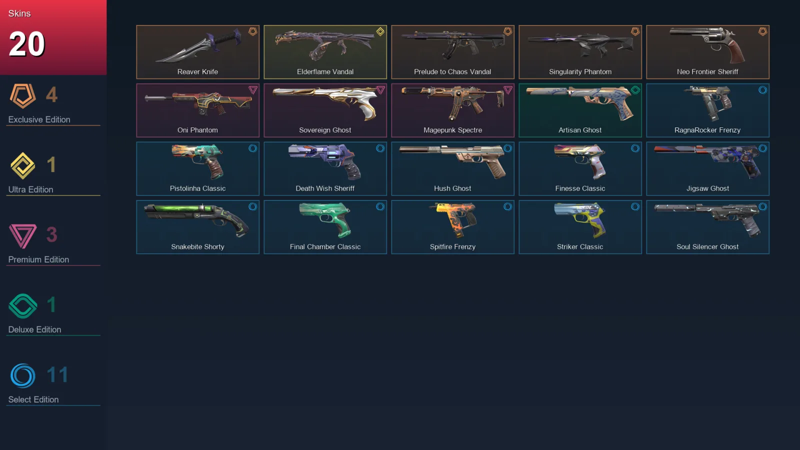 EU | Lv185 | Unranked | 20 Skin | 29 Agent | 96 Buddy