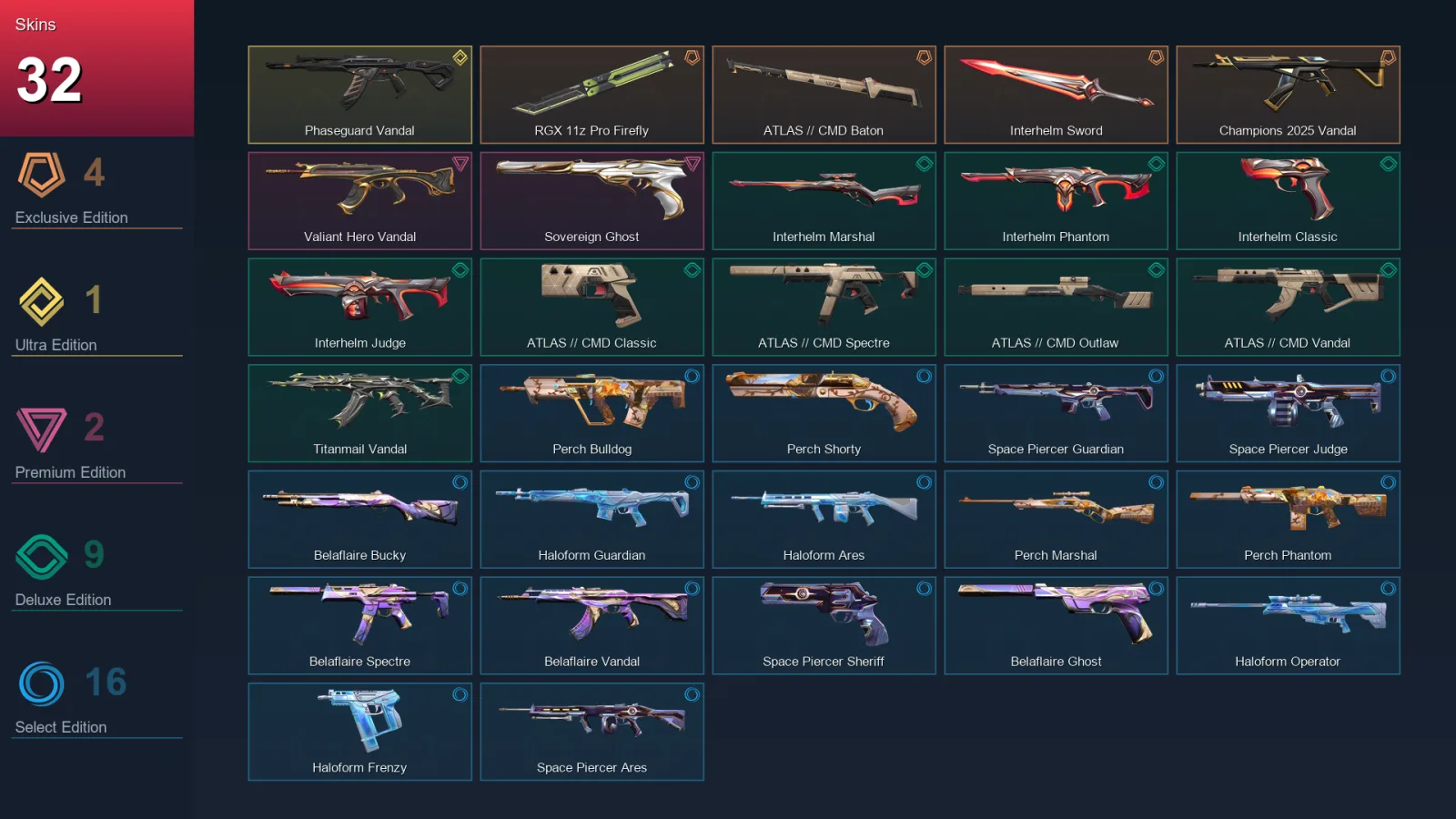 EU | Lv60 | Unranked | 32 Skin | 18 Agent | 28 Buddy