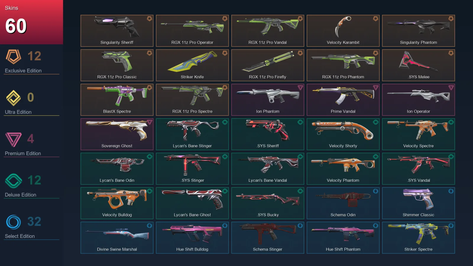 EU | Lv132 | Unranked | 60 Skin | 21 Agent | 66 Buddy