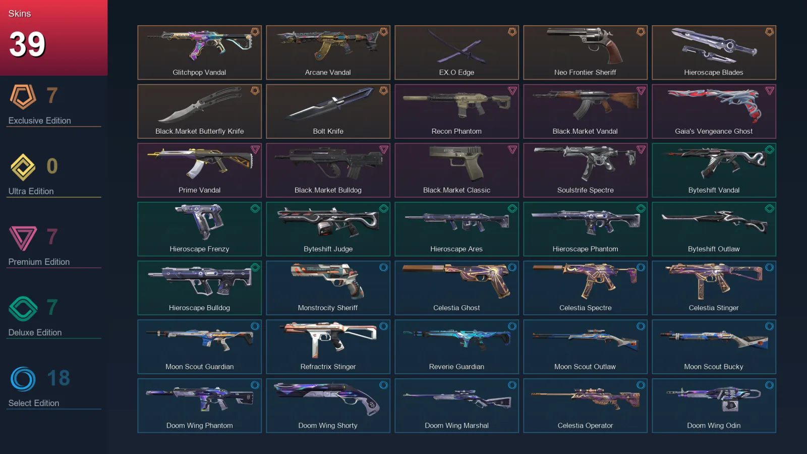 AP | Glitchpop Vandal | Arcane Vandal | EX.O Edge | Neo Frontier Sheriff | 39 Skin | 29 Agent | 67 Buddy | Lv132
