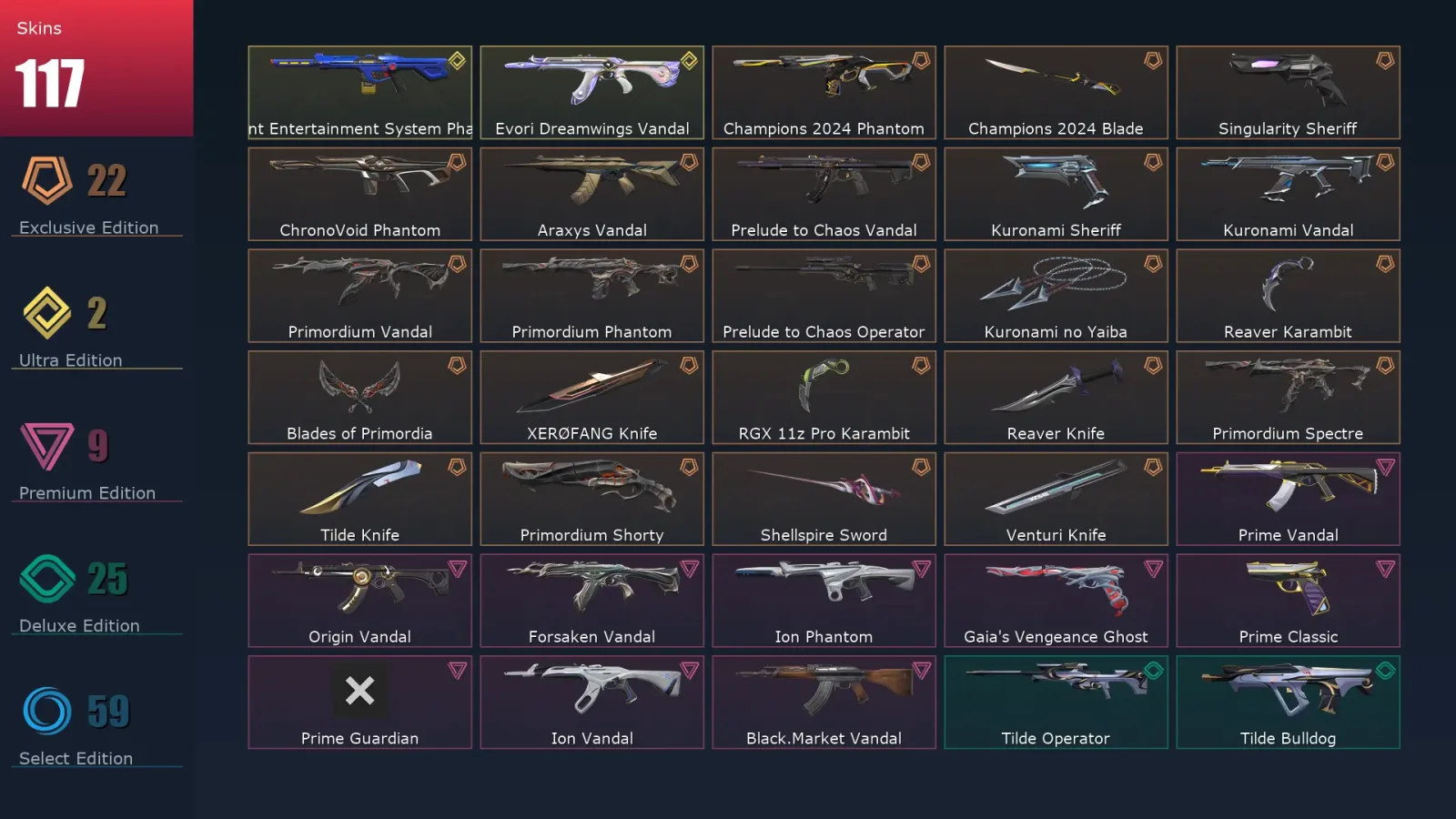 [Valorant] | EU | Level 189 | 24 Agents | 117 Skins — Valorant account