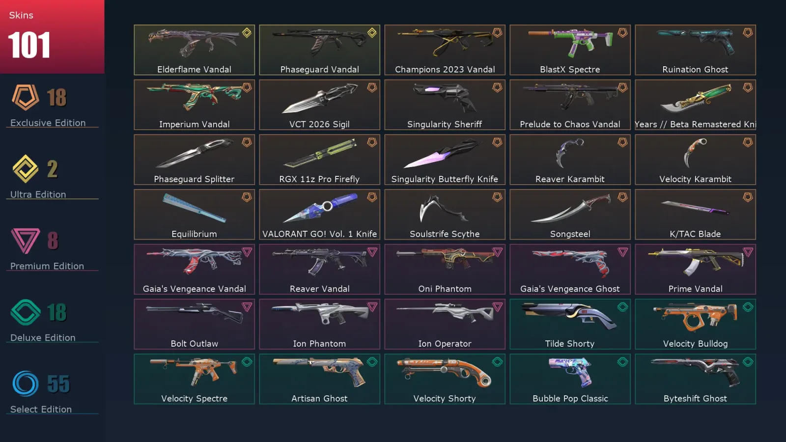 [Valorant] | EU | Level 500 | Ascendant 2 | 29 Agents | 101 Skins — Valorant account