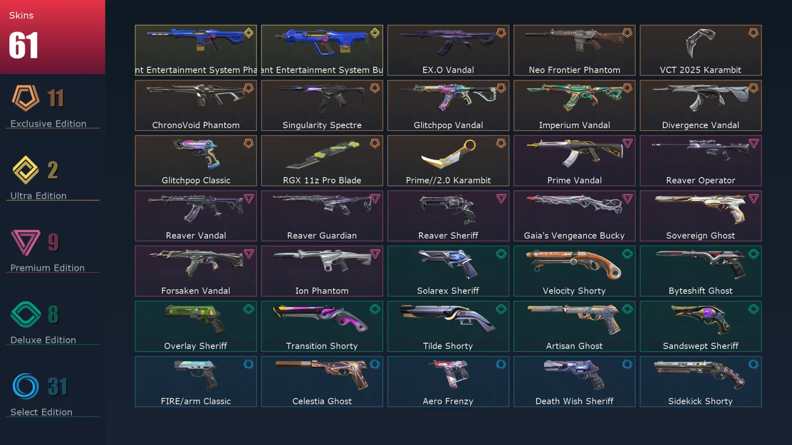 [Valorant] | EU | Level 487 | 28 Agents | 61 Skins