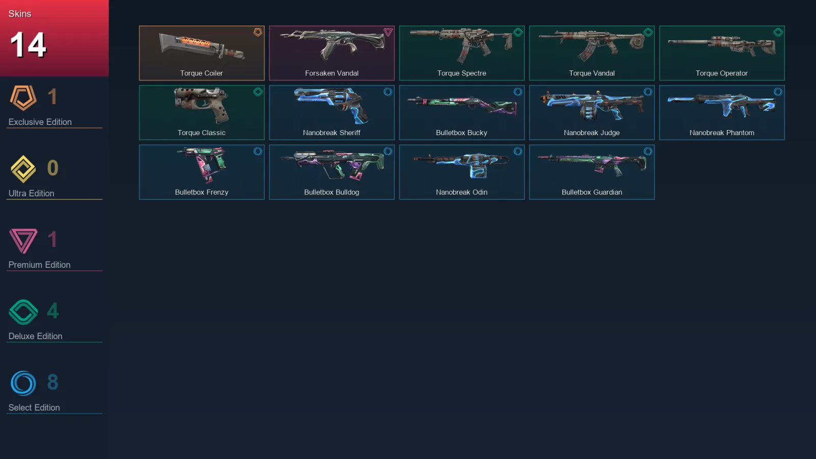 AP | Lv29 | Unranked | 14 Skin | 11 Agent | 14 Buddy — Torque Coiler