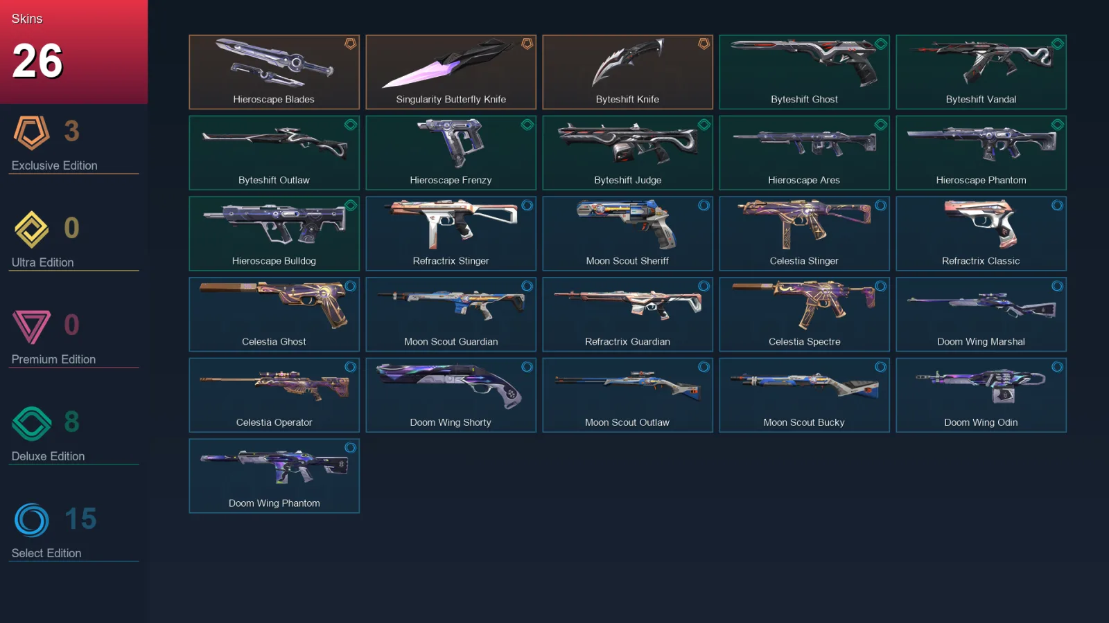 EU | Hieroscape Blades | Singularity Butterfly Knife | Byteshift Knife | Byteshift Ghost | 26 Skin | 22 Agent | 36 Buddy | Lv71