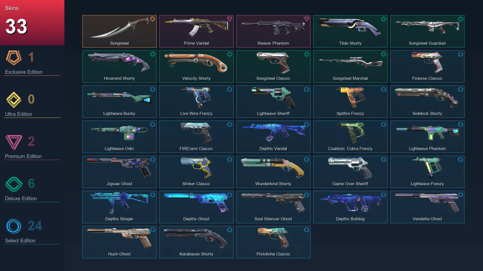 AP | Lv220 | Unranked | 33 Skin | 24 Agent | 84 Buddy
