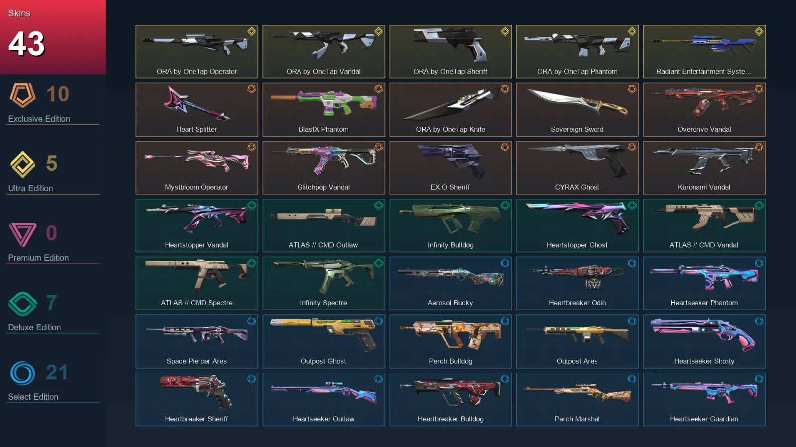AP | Lv56 | Unranked | 43 Skin | 19 Agent | 40 Buddy