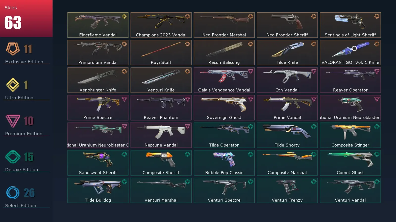 [Valorant] | EU | Level 234 | Platinum 2 | 29 Agents | 63 Skins