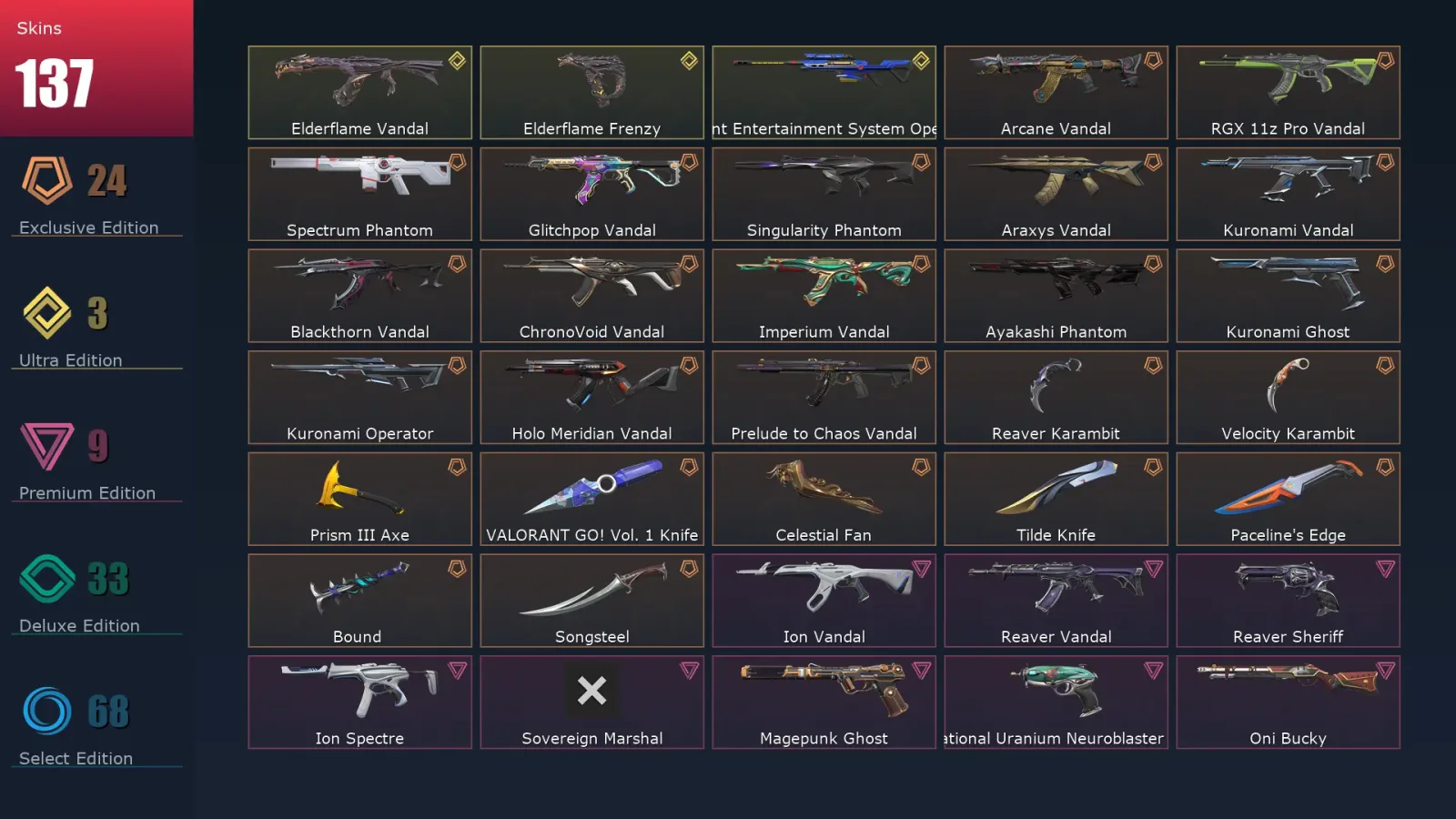 [Valorant] | EU | Level 312 | Diamond 2 | 29 Agents | 137 Skins
