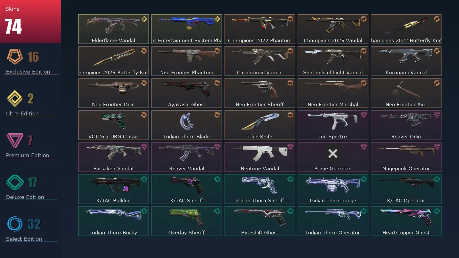 [Valorant] | EU | Level 273 | 29 Agents | 74 Skins — Champions 2022 Butterfly Knife