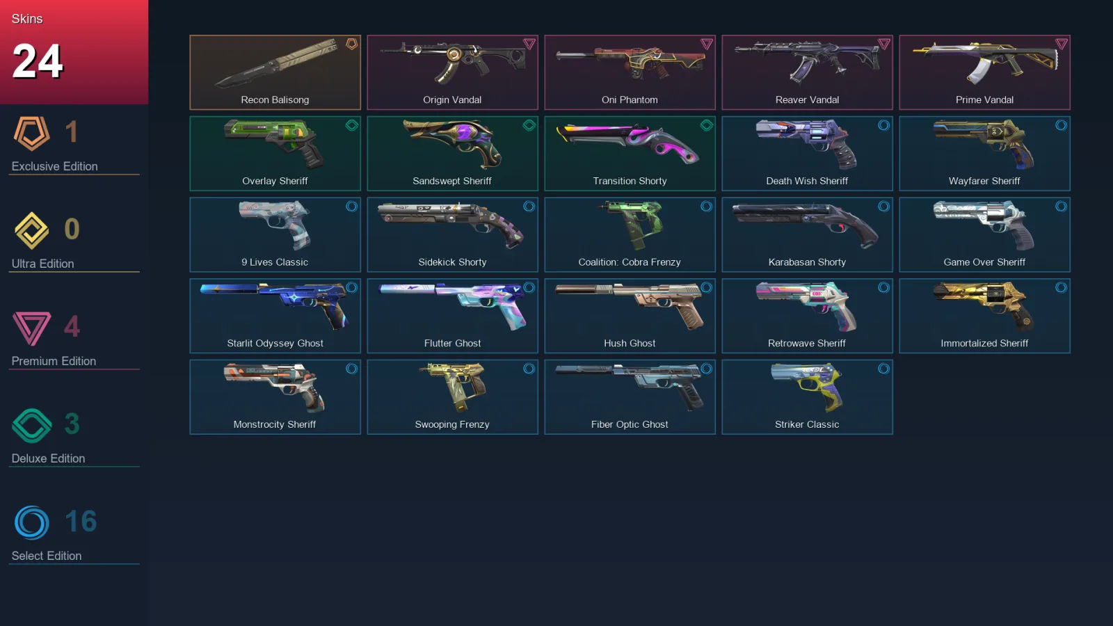 AP | Lv265 | Unranked | 24 Skin | 28 Agent | 87 Buddy