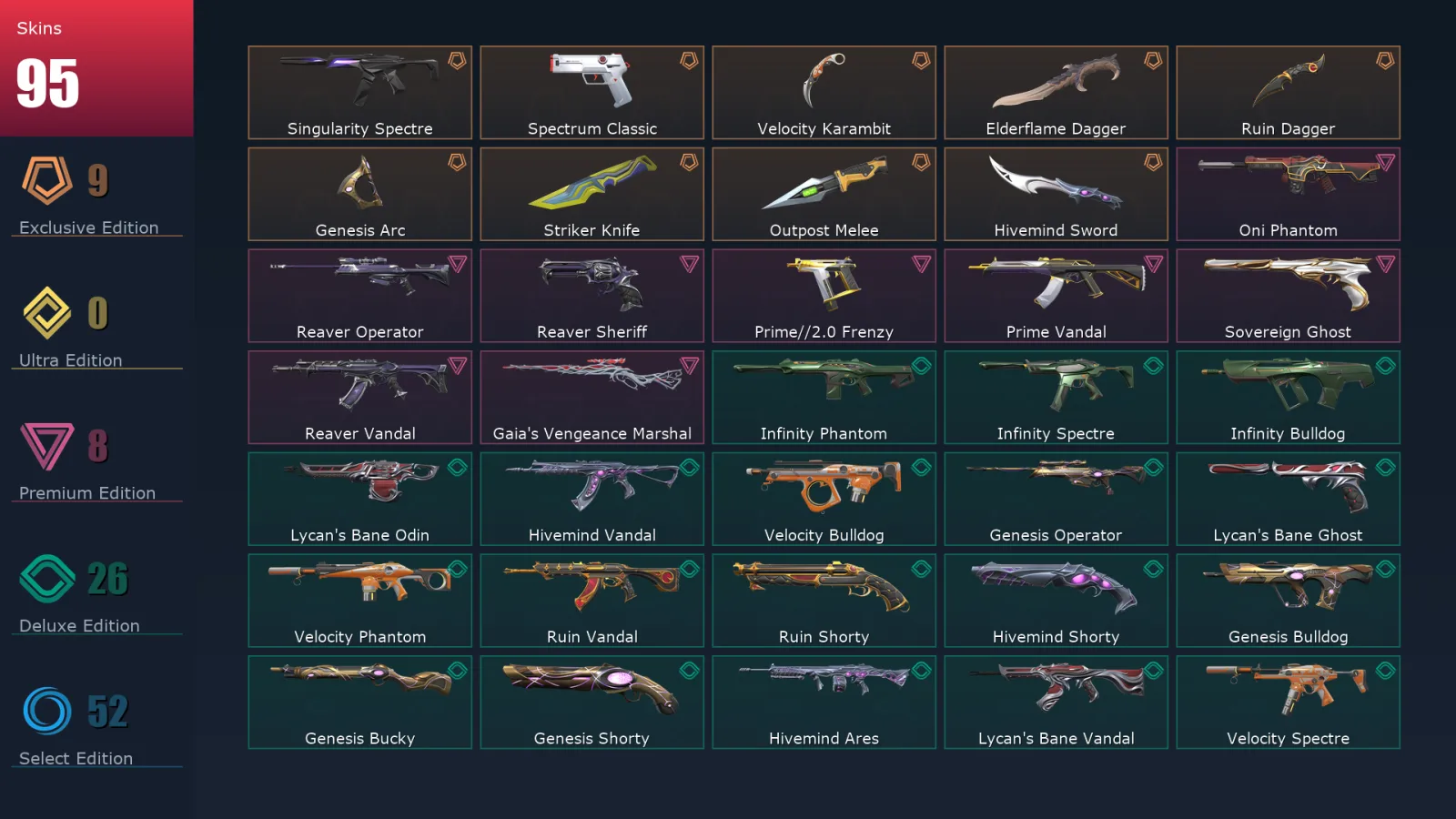 [Valorant] | EU | Level 182 | 28 Agents | 95 Skins