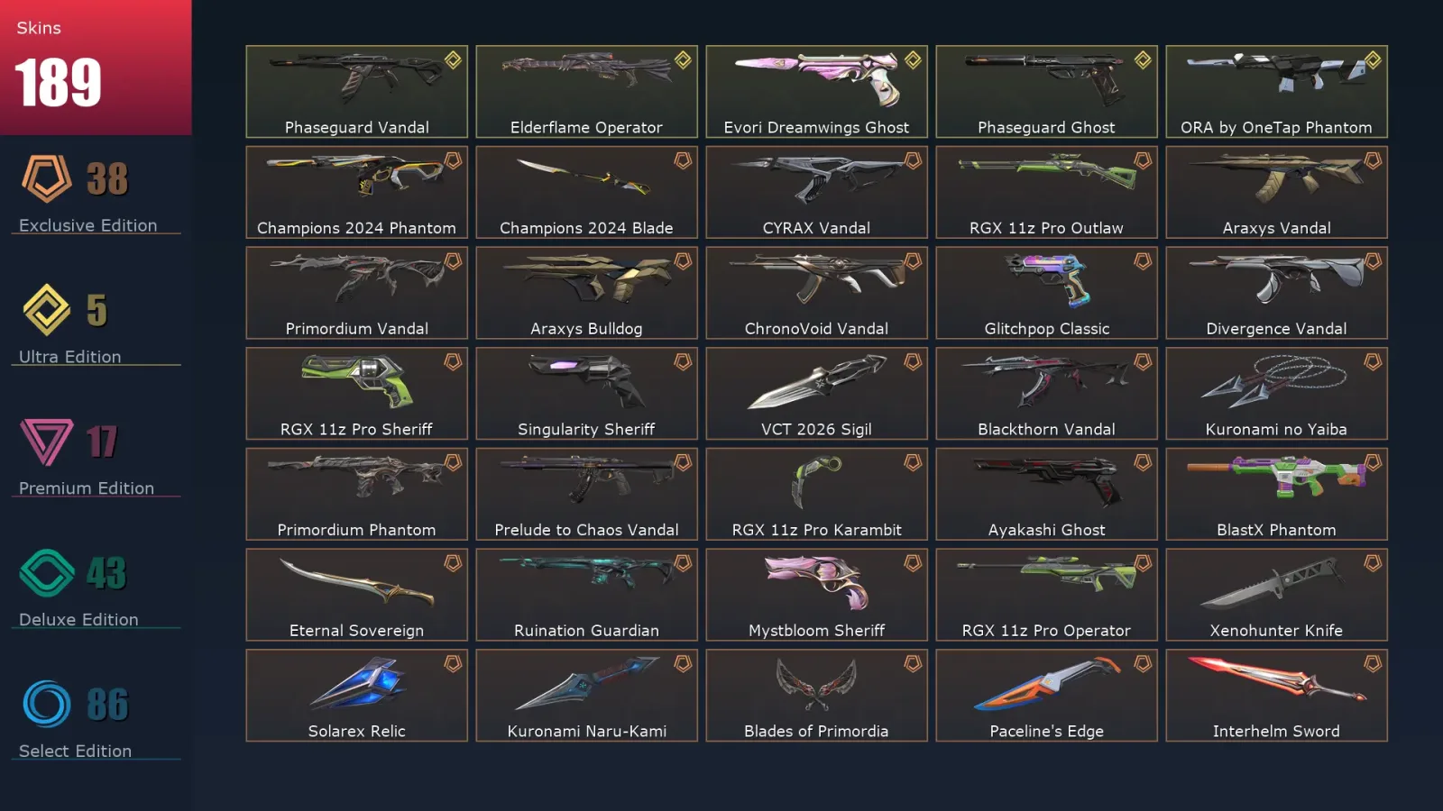 [Valorant] | EU | Level 324 | Ascendant 1 | 29 Agents | 189 Skins