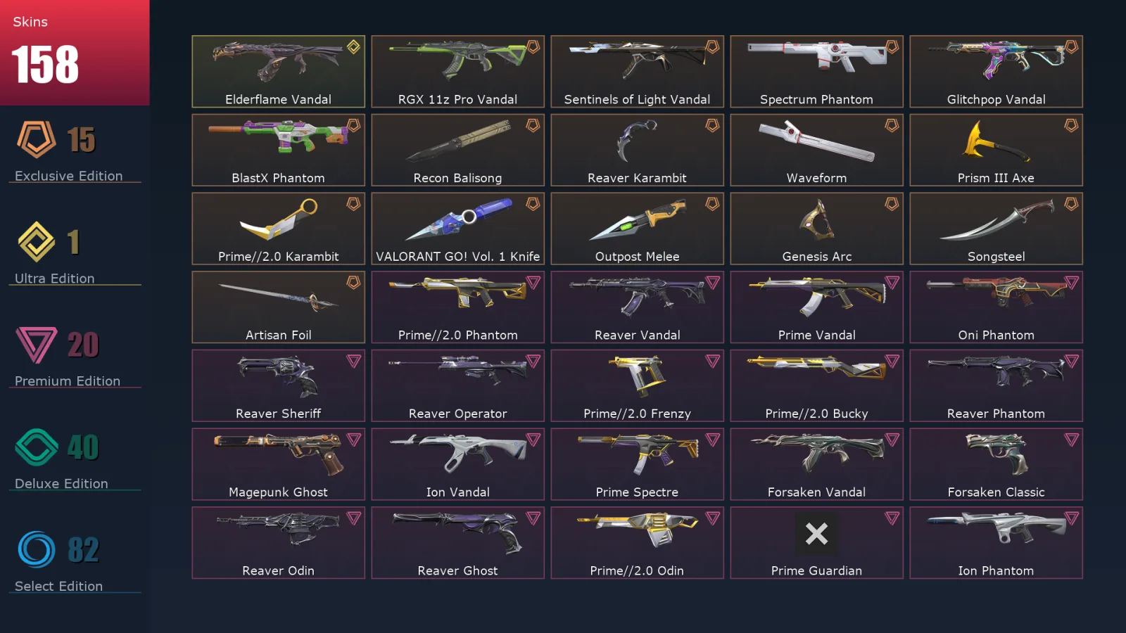 [Valorant] | EU | Level 259 | 25 Agents | 158 Skins