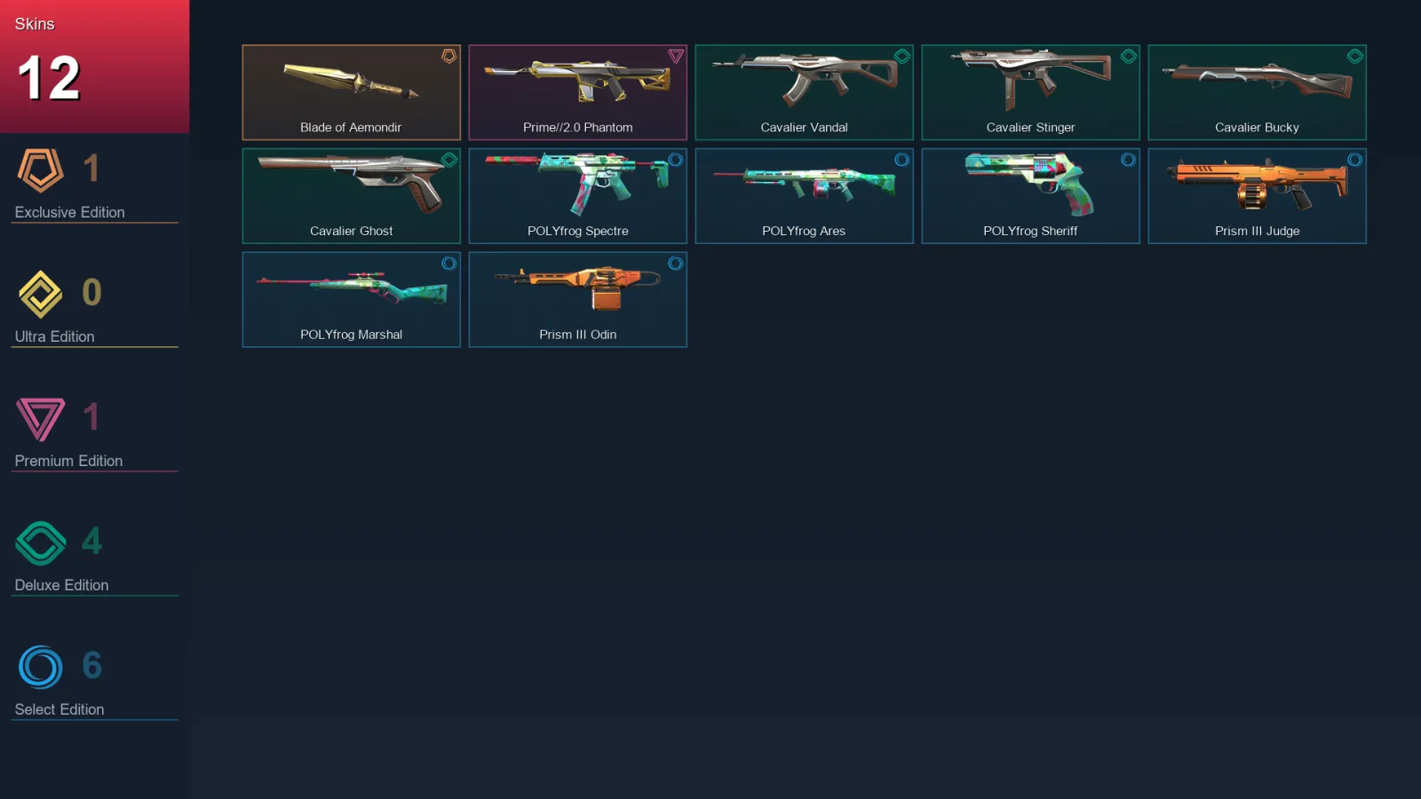 EU | Blade of Aemondir | Prime//2.0 Phantom | Cavalier Vandal | Cavalier Stinger | 12 Skin | 11 Agent | 14 Buddy | Lv24