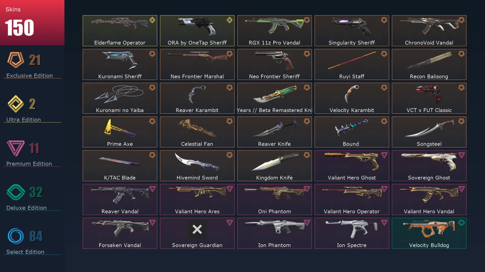 [Valorant] | EU | Level 448 | 29 Agents | 150 Skins
