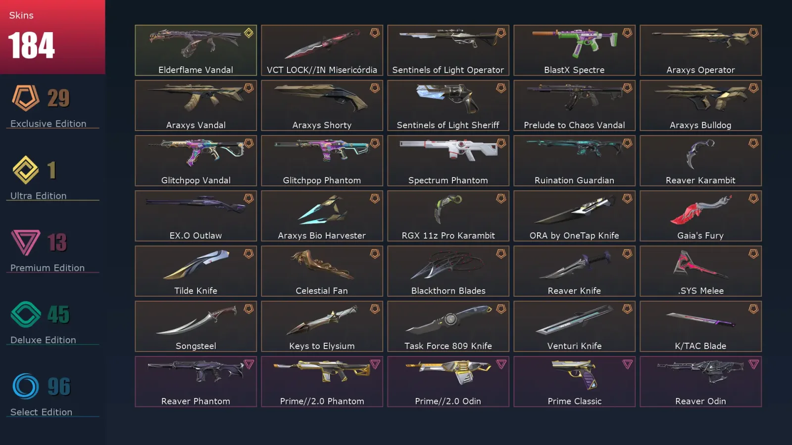[Valorant] | EU | Level 476 | 29 Agents | 184 Skins