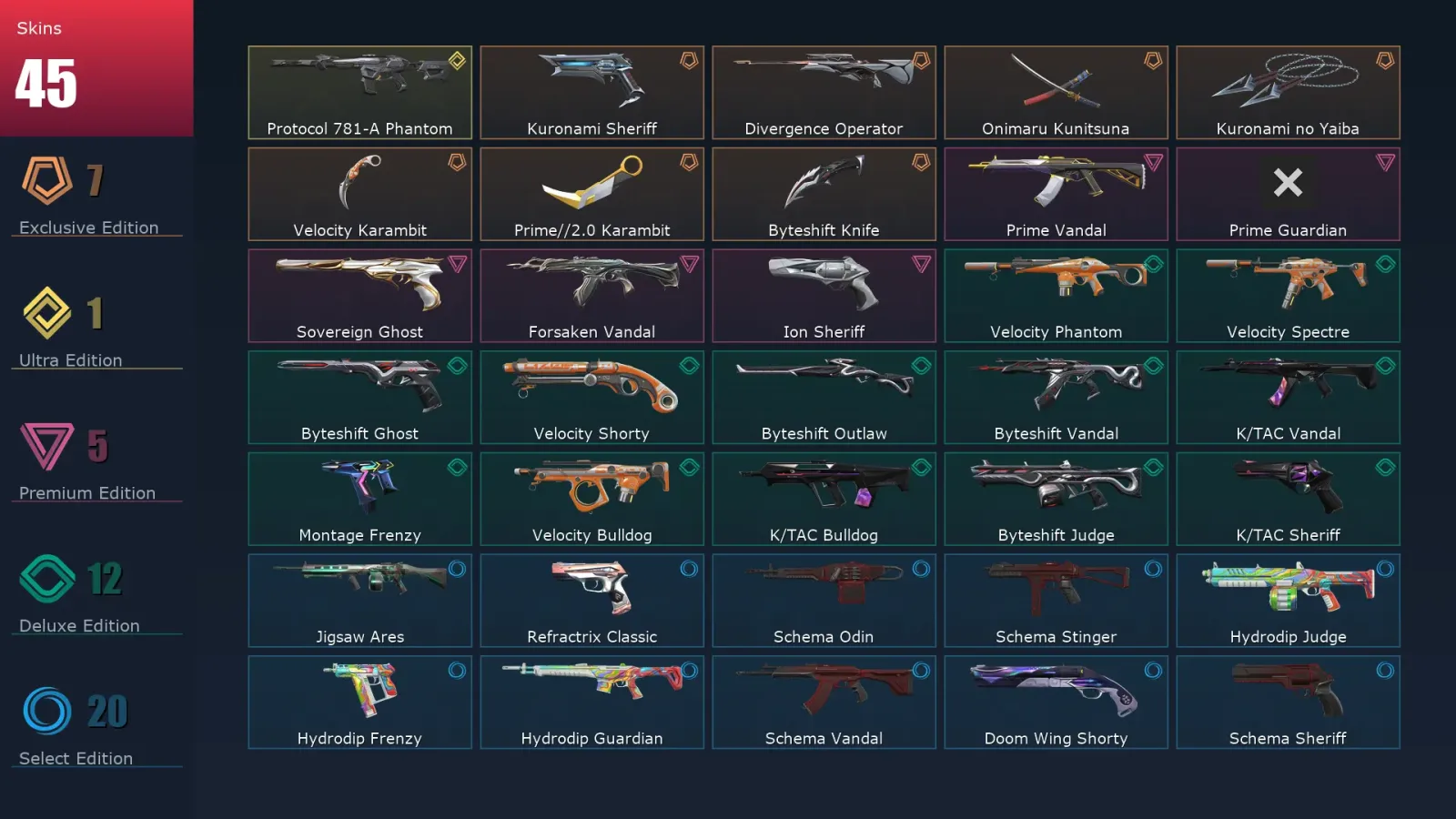 [Valorant] | EU | Level 150 | 28 Agents | 45 Skins — Doom Wing Odin