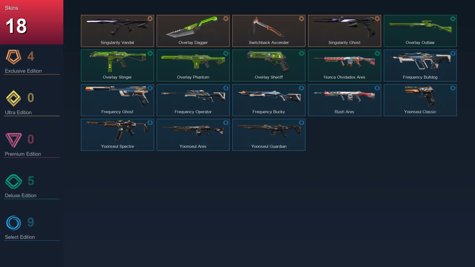 AP | Lv45 | Unranked | 18 Skin | 13 Agent | 23 Buddy