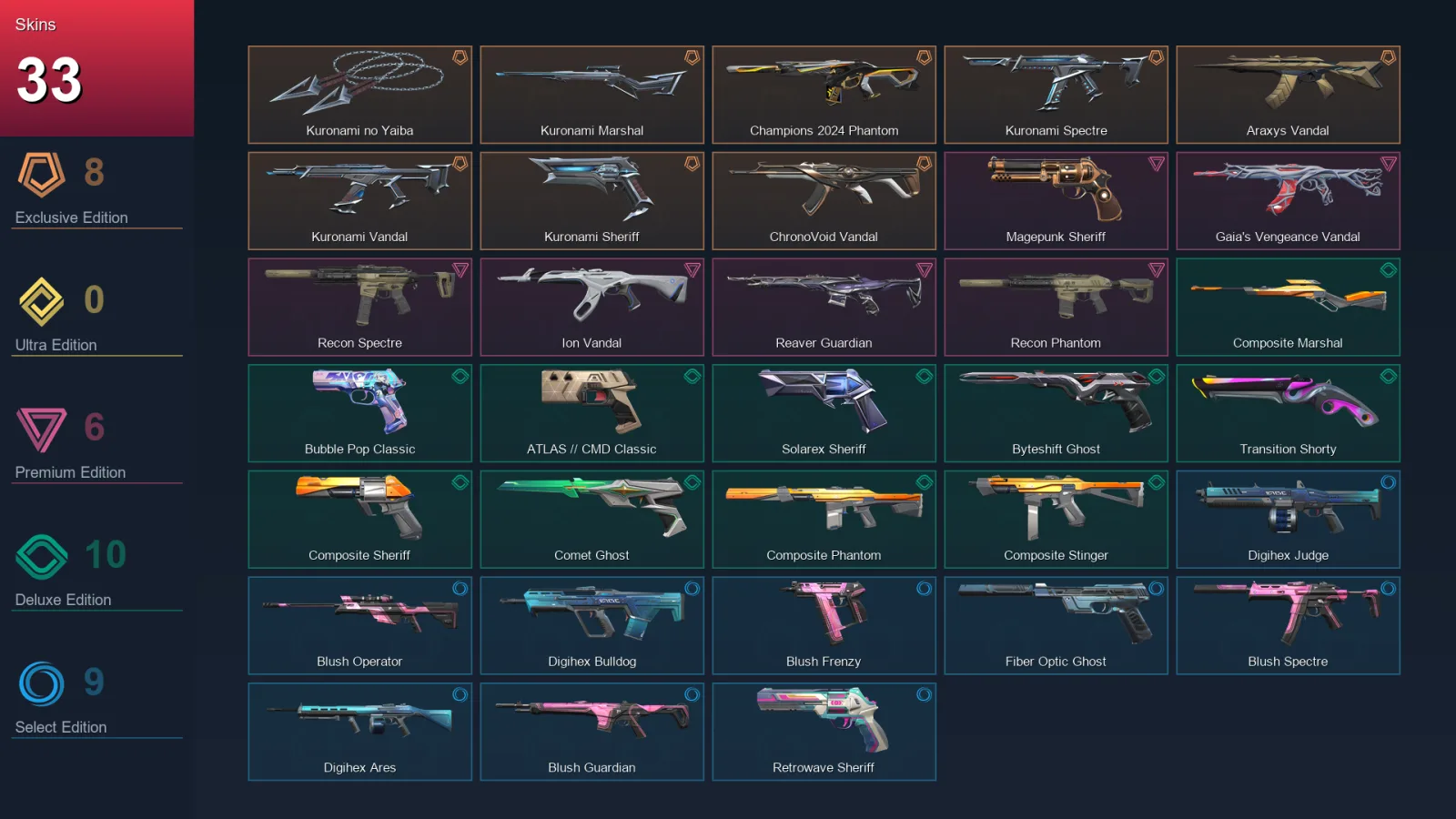 LA | Lv161 | Unranked | 33 Skin | 28 Agent | 77 Buddy