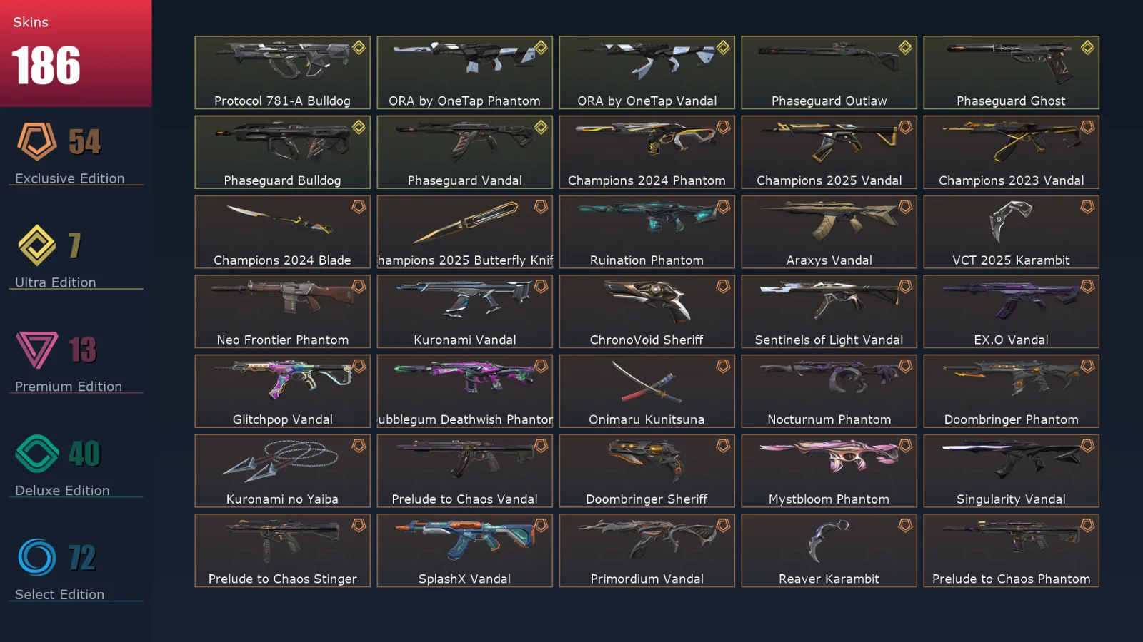 [Valorant] | EU | Level 500 | 29 Agents | 186 Skins