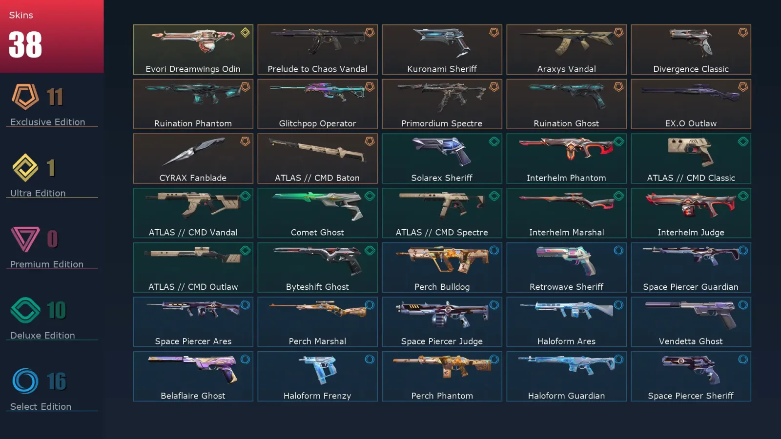 [Valorant] | EU | Level 129 | Gold 3 | 28 Agents | 38 Skins