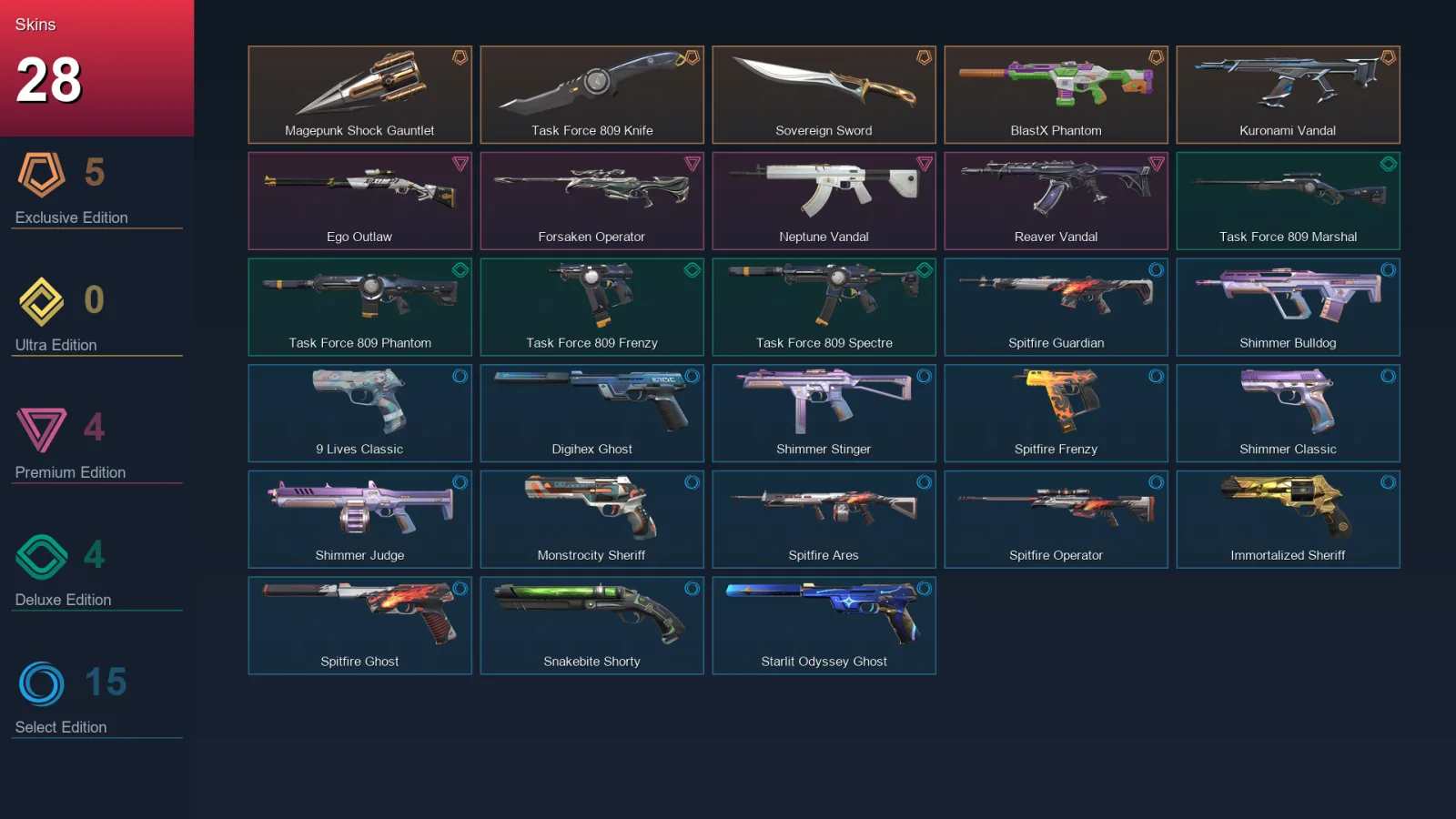 EU | Lv165 | Unranked | 28 Skin | 23 Agent | 55 Buddy