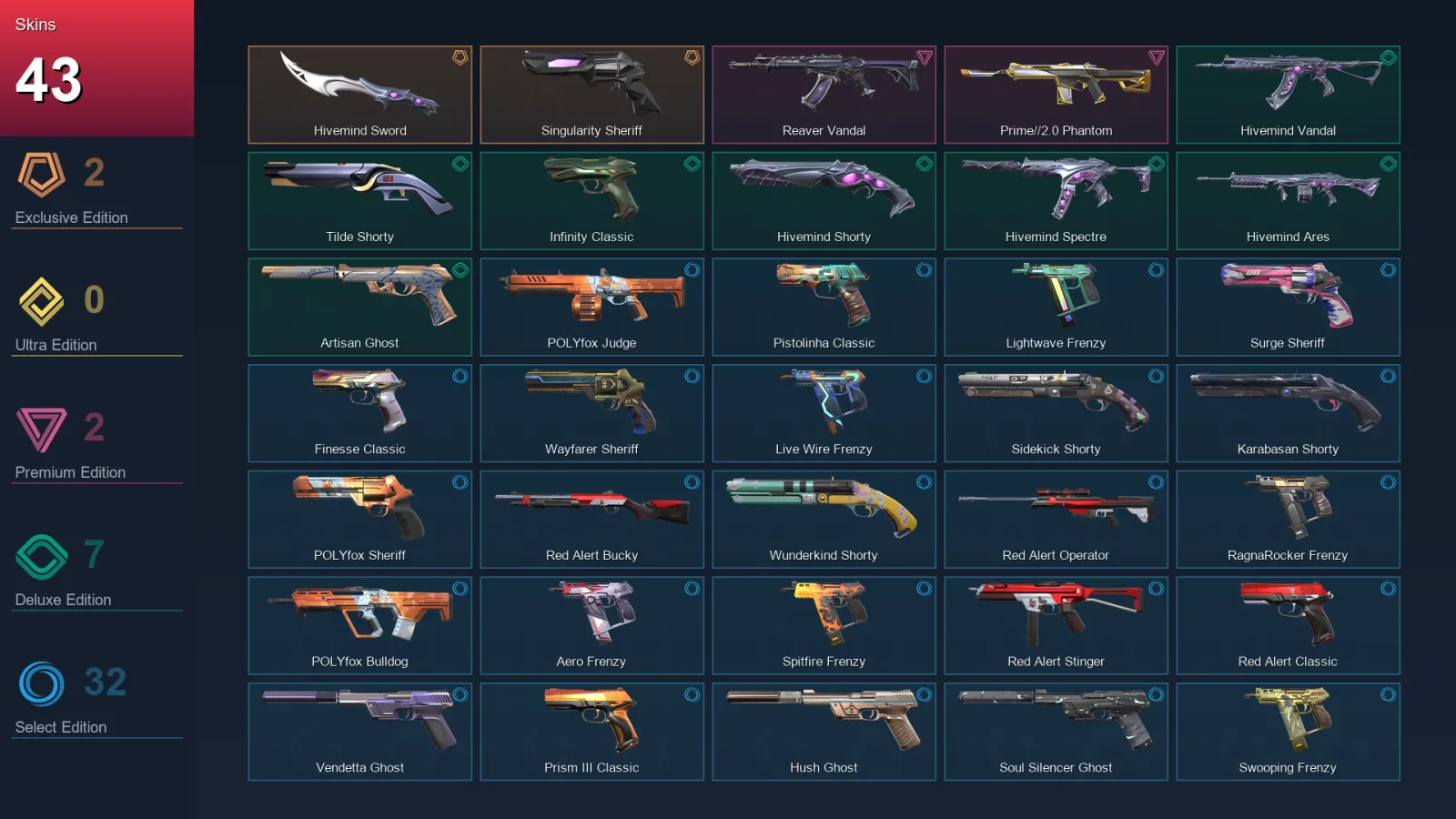EU | Lv275 | Unranked | 43 Skin | 25 Agent | 108 Buddy — Valorant account