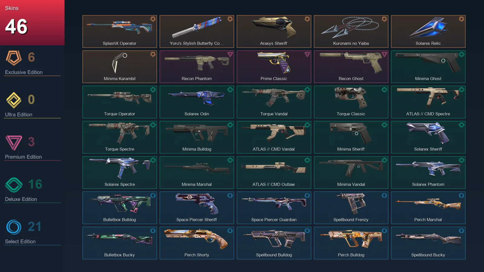 AP | Lv52 | Unranked | 46 Skin | 17 Agent | 35 Buddy