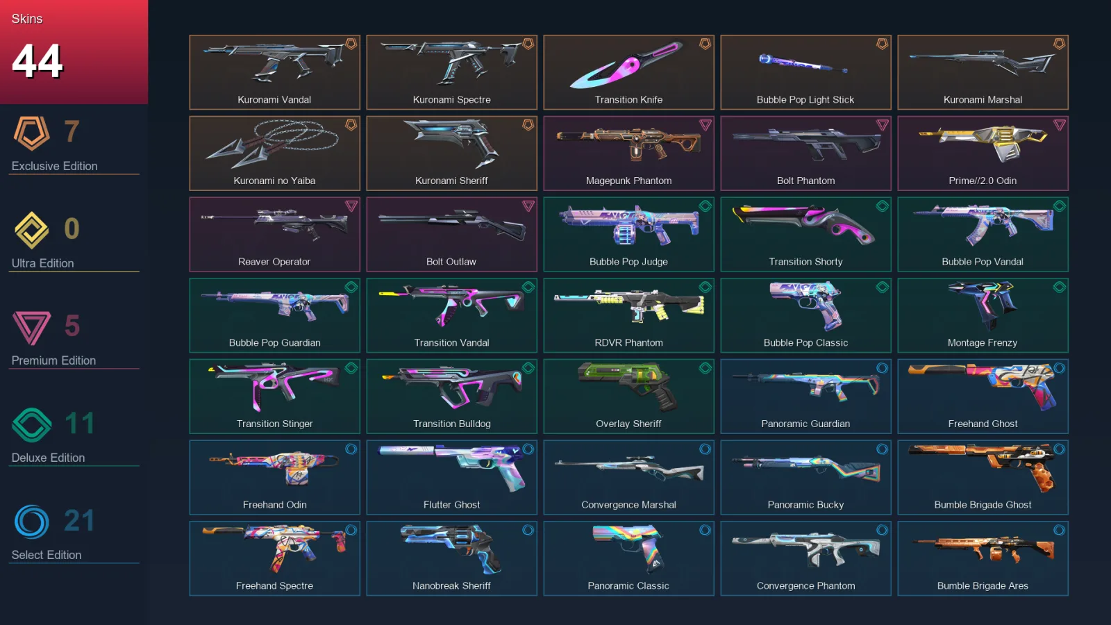 EU | Lv174 | Unranked | 44 Skin | 29 Agent | 89 Buddy