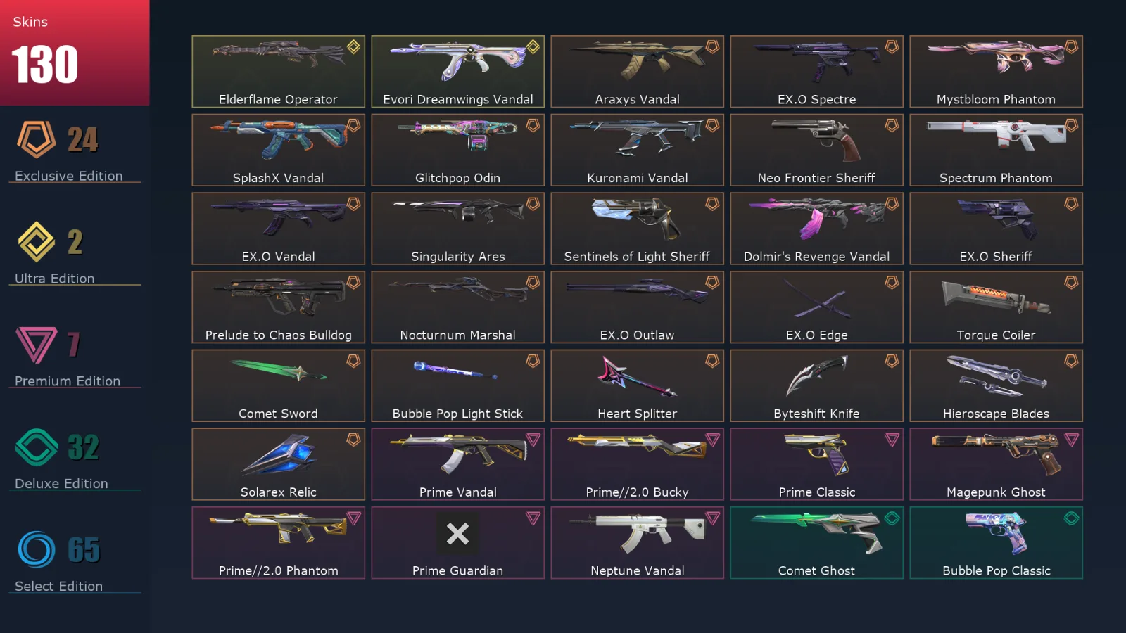[Valorant] | EU | Level 476 | Platinum 2 | 29 Agents | 130 Skins